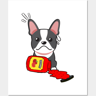 Cute French Bulldog spilled a jar of tomato ketchup Posters and Art